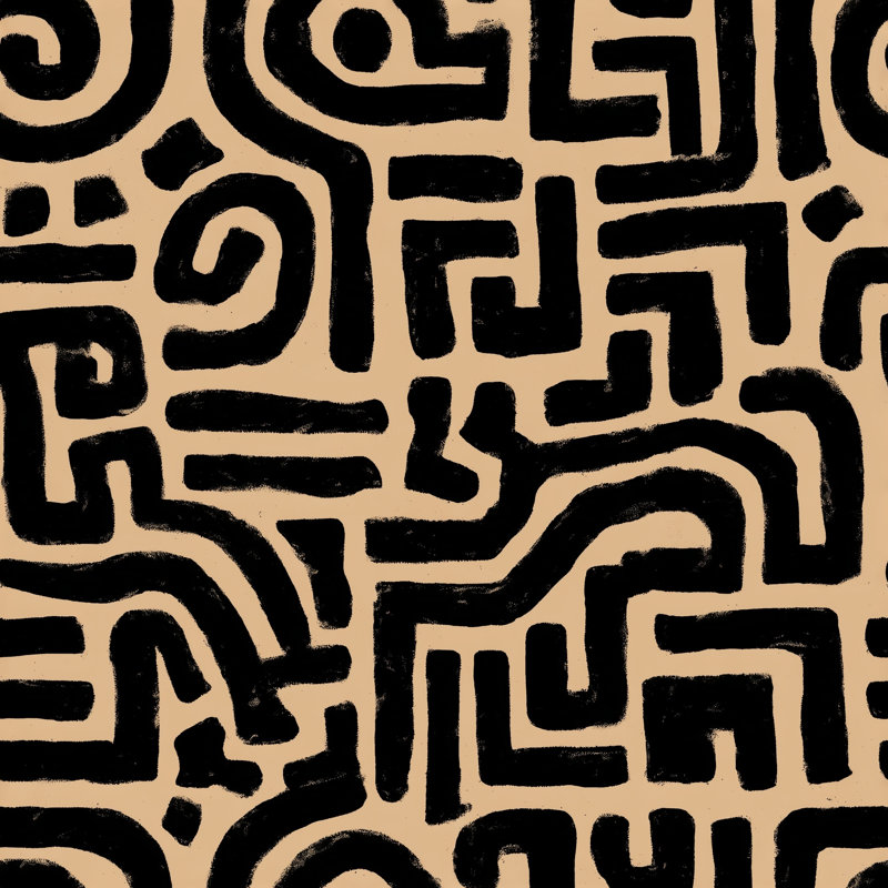 Rouleau de papier peint à motif de labyrinthe de labyrinthe abstrait noir et brun clair, Textured Non-Pasted