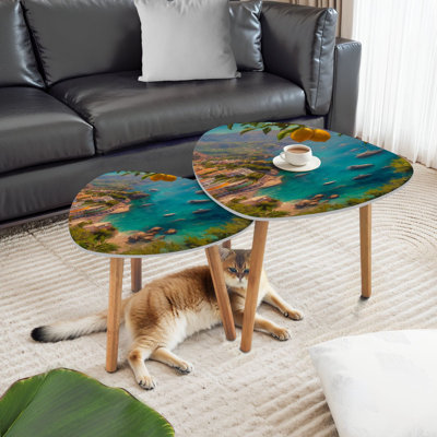 Triangle Nesting Coffee Table Set of 2 Positano resort Italy End Table Modern Minimalist Side Table Set for Living Room Bedroom