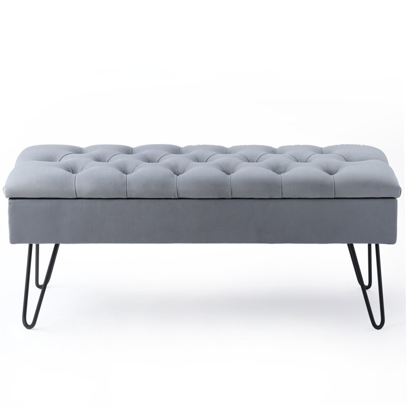 Dunfee Velvet Upholstered Storage Bench, H44 x W140 x D30cm, Grey