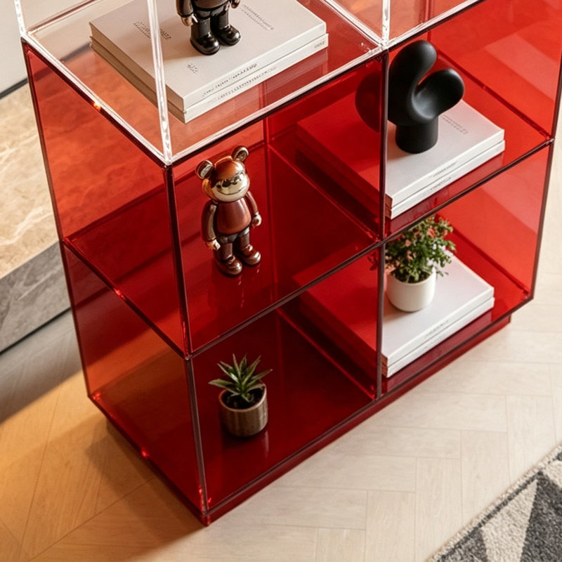 Bibliothèque en acrylique rouge à plusieurs niveaux, H 64,96 po x l 27,56 po x P 11,81 po