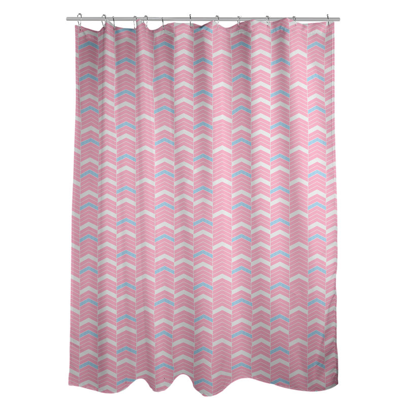 Rideau de douche simple à chevrons, Rose / sarcelle