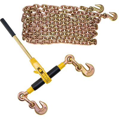 Ratchet Chain Binder, 5/16"-3/8" Heavy Duty Load Binders, with G80 Chains 7100 lbs Secure Load Limit, Labor-saving Anti-skid Handle, Tie Down Hauling Chain Binders for Flatbed Truck Trailer, 4 P
