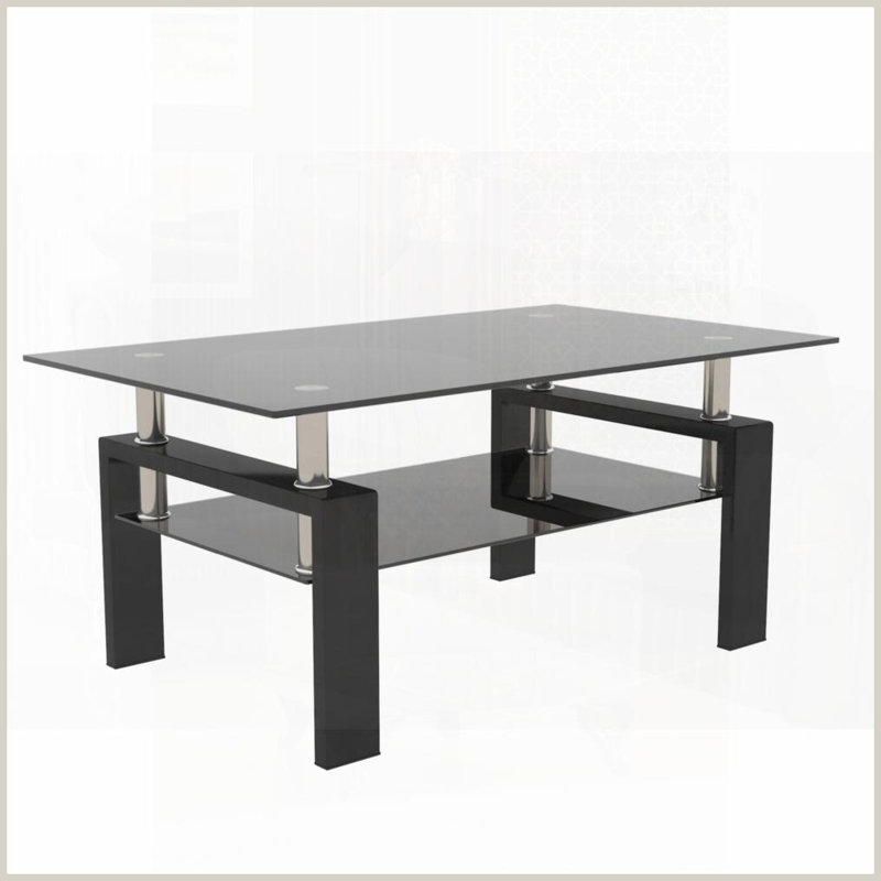 Table basse en verre trempé transparent à 2 couches pour le salon, facile à nettoyer et amp; Peu encombrant, Clair, Noir