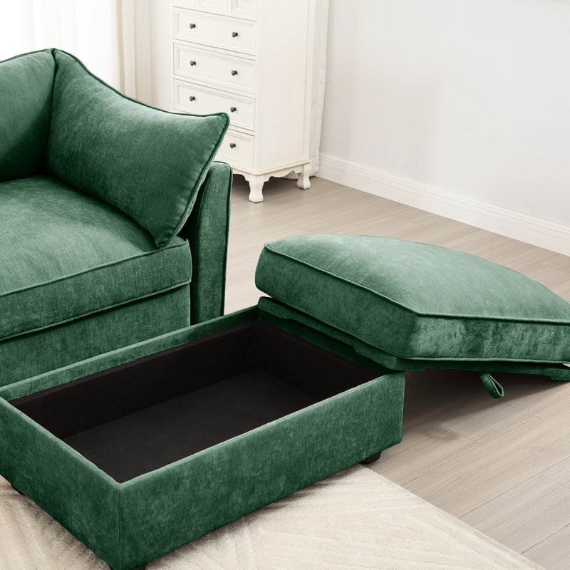 Canapé modulaire en L à 4 places avec 1 canapé-lit mobile, en chenille, en forme de croissant, avec dossier et accoudoirs, rangement caché dans le siège et le repose-pieds, idéal pour les intérieurs nordiques modernes,