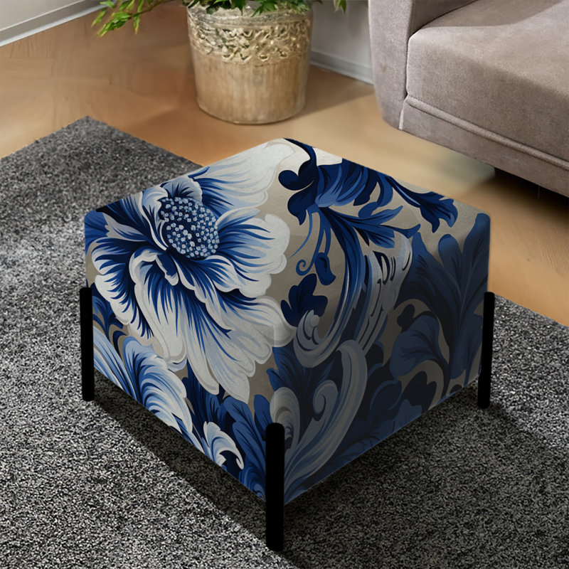 Blue Victorian Scrollwork Victorian Pattern - Floral Square Ottoman