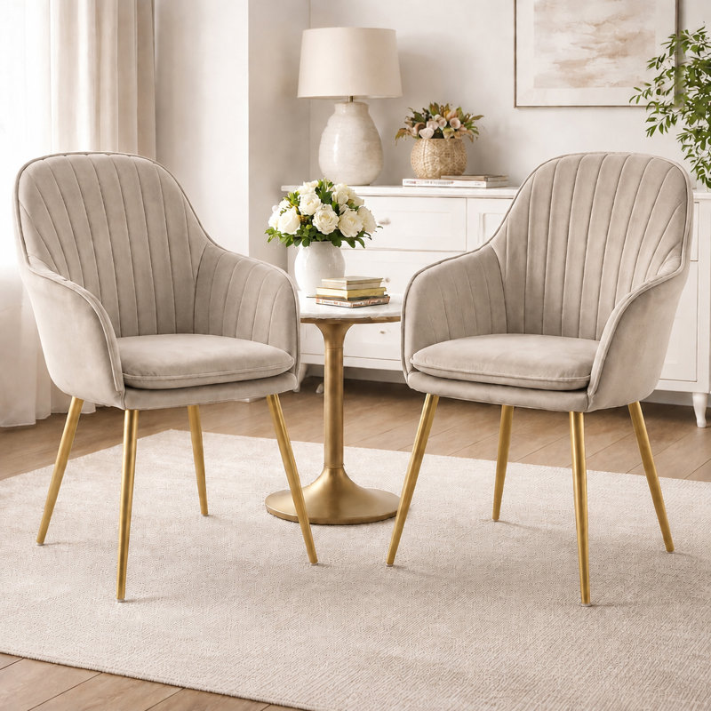 Taraji 46cm H Velvet Upholstered Metal Armchair, Taupe, Gold
