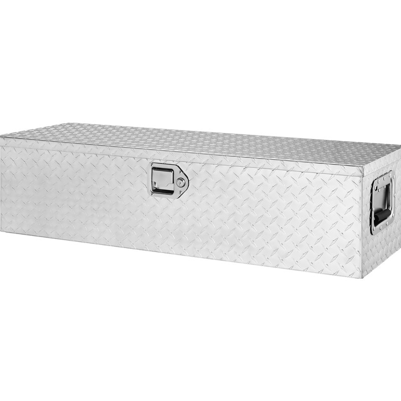 Boîte à outils spacieuse en aluminium pour remorque, lit de camion et véhicule récréatif, coins améliorés, 39 po x 13 po x 10 po, argent avec clés verrouillables Poignée latérale robuste, clés, rangement pour véhicule