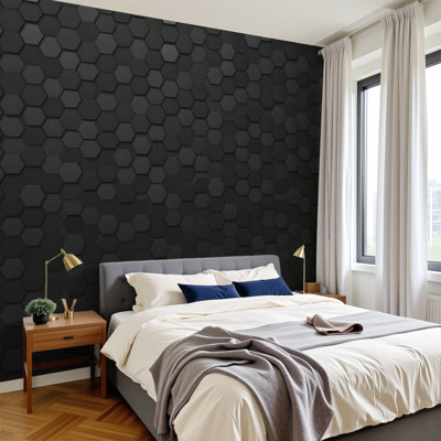 Peel and Stick Wallpaper Dark Hexagon Geometric Metallic Texture Modern Industrial Abstract Wall Murals 100"H x 144"W Removable PVC Wall Paper Self-Adhesive Wall Decor for Bedroom Living Room Home Office
