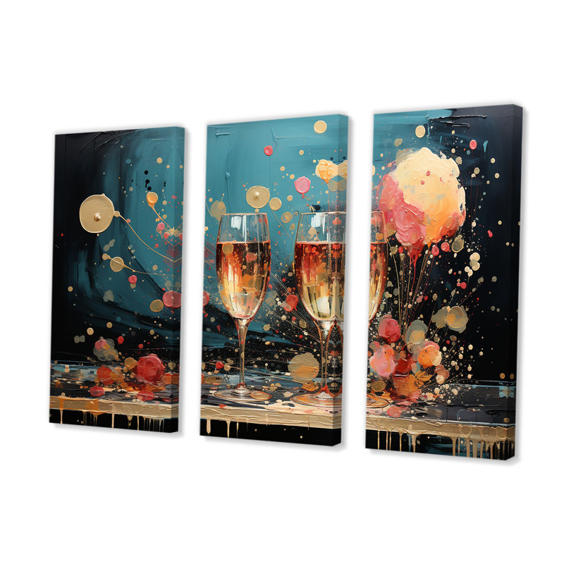 «Whimsical Bubbles - Wine & Champagne», ensemble de reproduction d'art mural, H 28 po x l 36 po