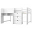 Lit mezzanine double pleine grandeur avec bureau intégré, armoires de rangement et bibliothèque ouverte, tableau blanc pour graffiti, blanc-129436279