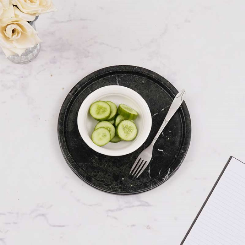 Handmade Marble 10" Round Tray Black