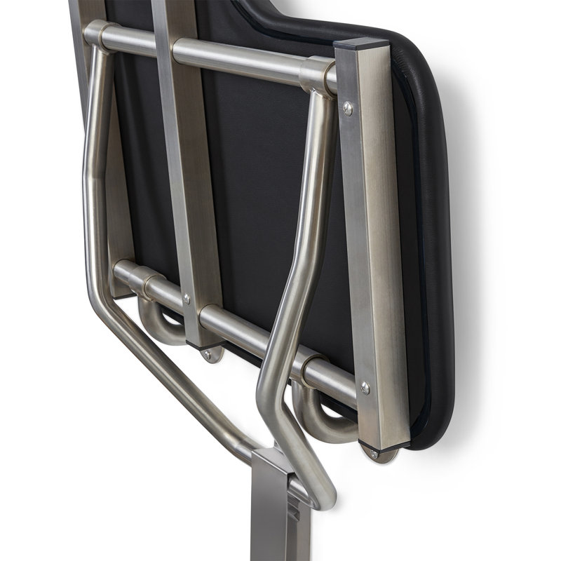 32" x 22.5" Black Padded Cushion Wall Mount Folding Right-Handed Transfer Bench Shower Seat, ADA Compliant
