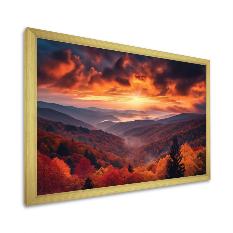 Impression sur toile Tennessee Great Smoky Mountains Sunset I, H 24 po x l 32 po x P 1 po, Cadre doré simple