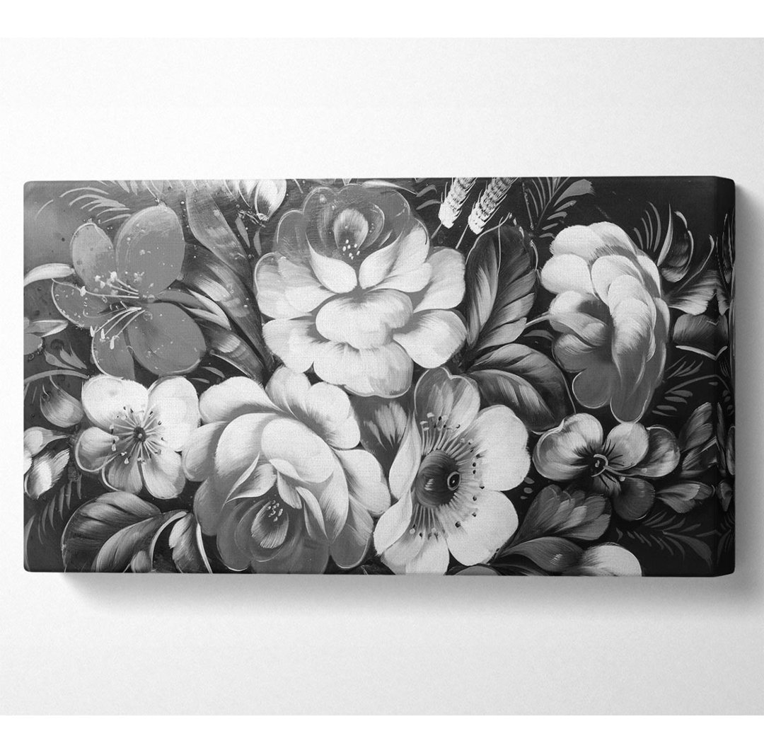 Custinne Schwarze und weiße Blumen - Leinwanddrucke auf Wrapped Canvas