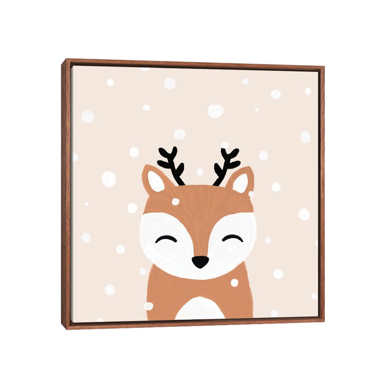 « Snow & Deer » par Orara studio, reproduction d’art, H 37 po x l 37 po x P 1,5 po, Toile avec cadre en bois brun classique