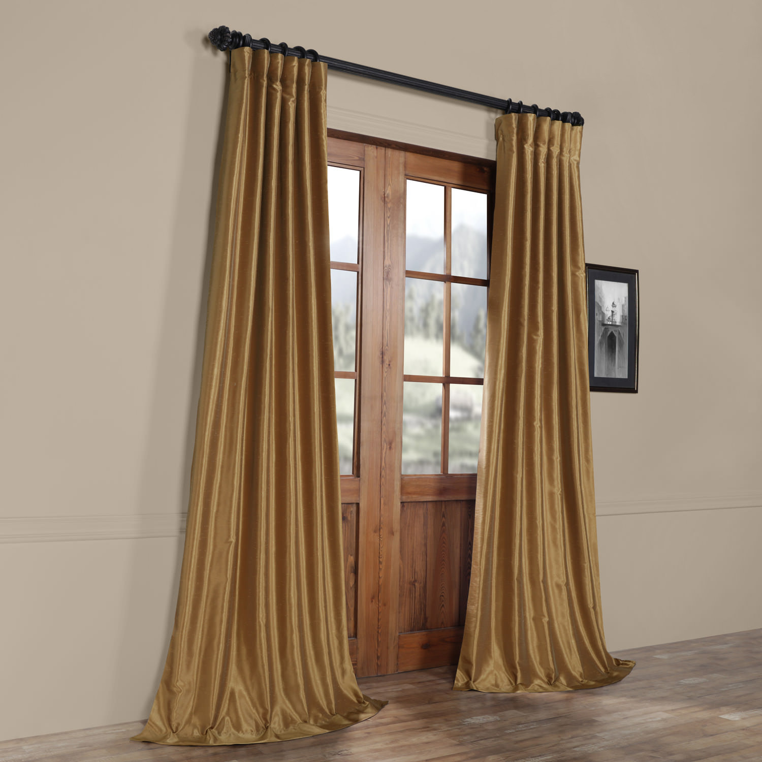 Rayne Room Darkening Faux Silk Curtain Panel, Flax Gold, 50" W x 120" L