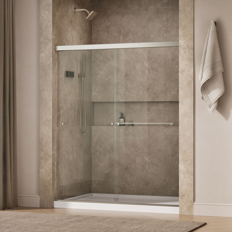 Revel 59.63" x 70" Double Sliding Shower Door with CleanCoat® Technology, Crystal Clear, Anodized Brushed Nickel