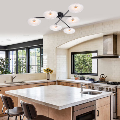 6-Light Matte Black Flush Mount Ceiling Light with Glass Shades