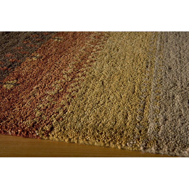 Desert Gabbeh Wool Striped Area Rug in Brown/Yellow/Orange, Rectangle 7'6" x 9'6"
