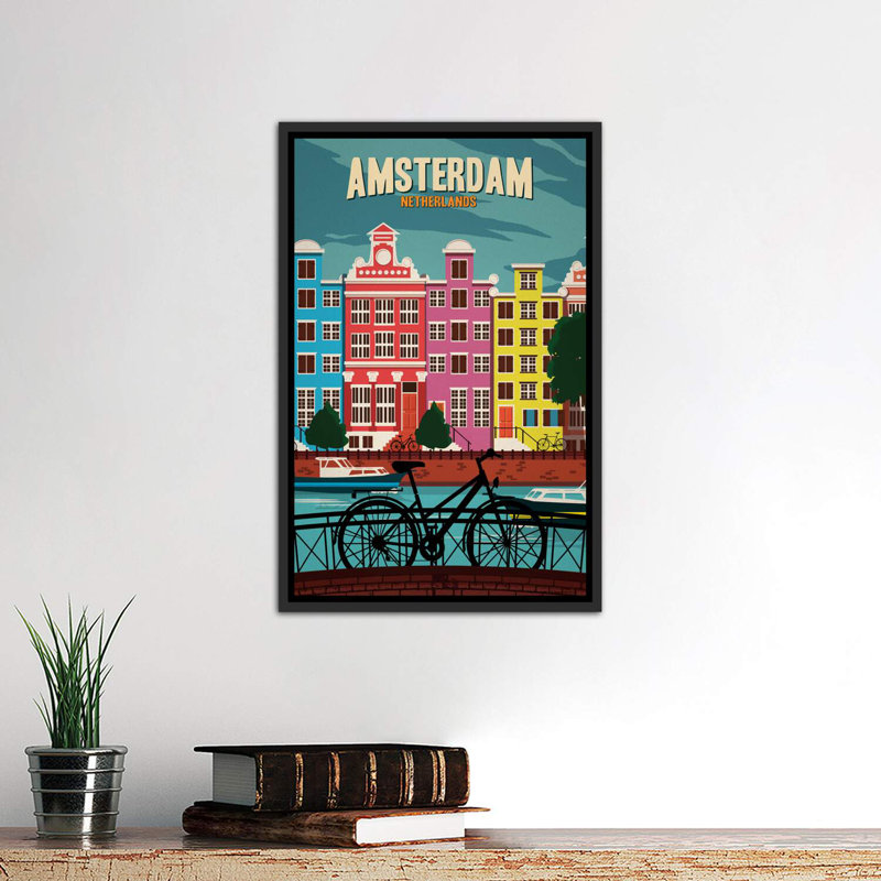 " Amsterdam " by IdeaStorm Studios, 26" H x 18" W x 1.5" D, Distressed Black Framed Canvas