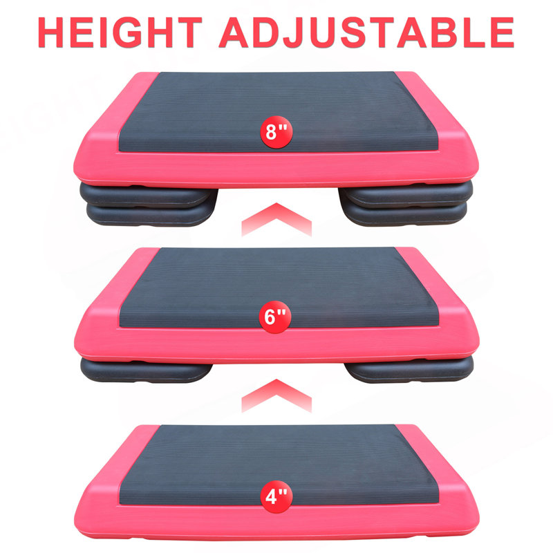Adjustable Workout Aerobic Stepper In Fitness & Exercise Step Platform Trainer Gray Black With 2 Risers, Red