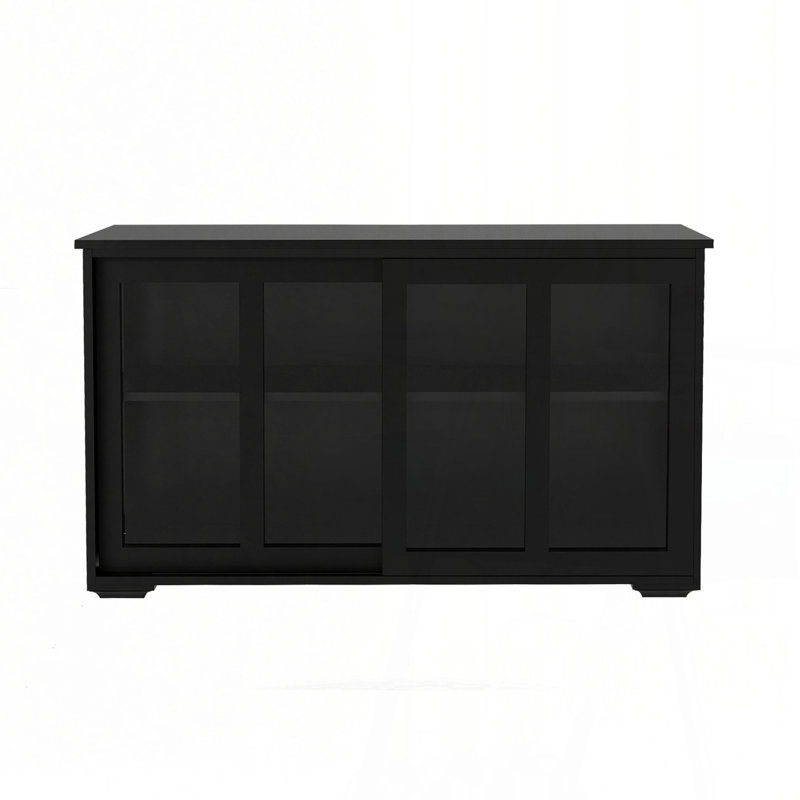 Kitchen Storage Stand Cupboard With Glass Door,Buffet table,Dining cabinet, Black
