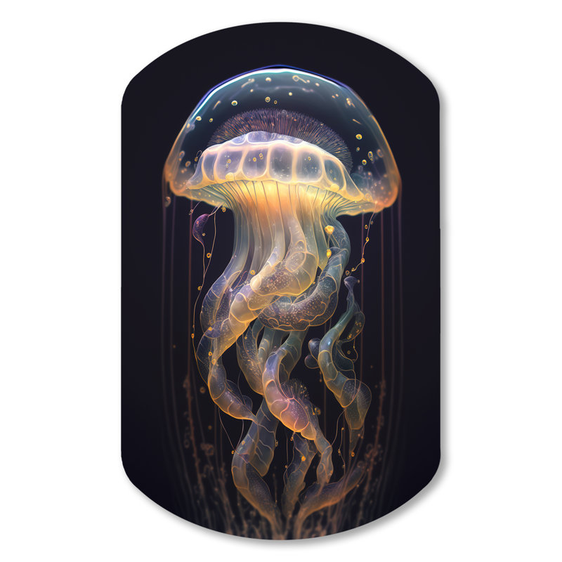 Art mural asymétrique en métal Jellyfish III, H 31 po x l 19 po