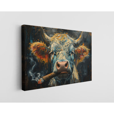 Vache fumant un cigare, impression d'art mural moderne pour la maison et le bureau