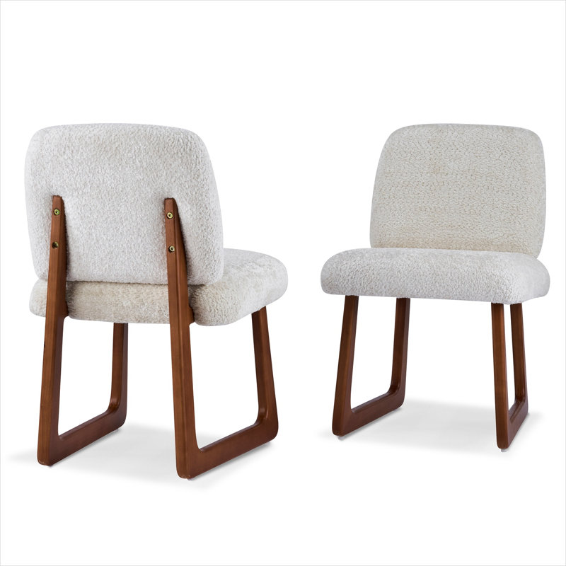 Ensemble de 2 chaises d'appoint rembourrées en peluche avec pieds en bois massif courbé, capacité 300 lb, beige