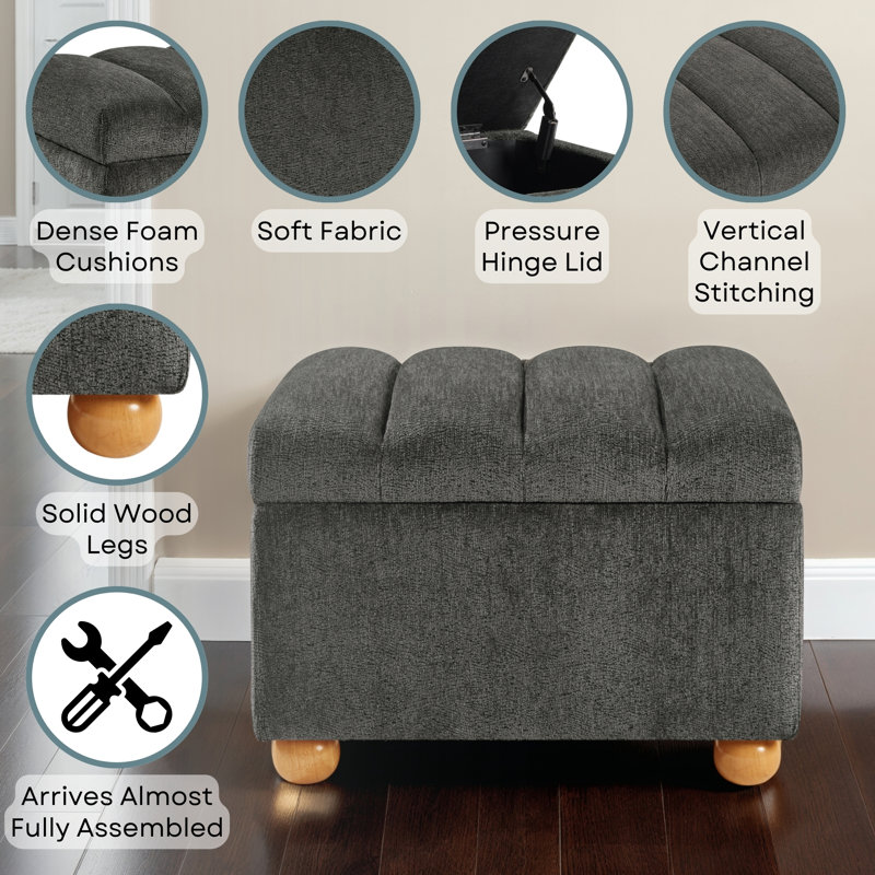 Spade Storage Ottoman, Dark Gray Chenille