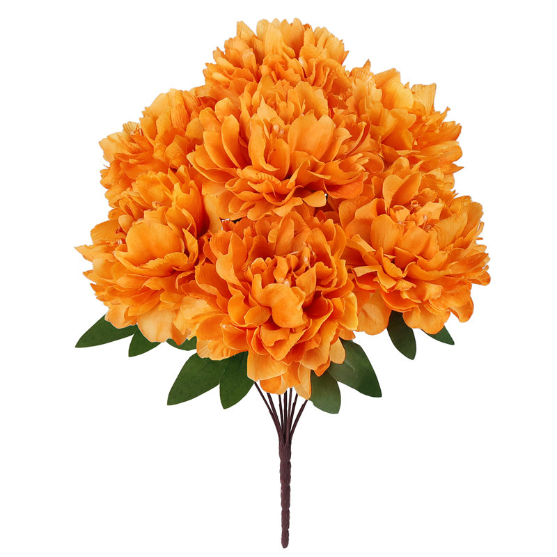 Artificial Hybrid Peony Flower Stem Bush Bouquet, Orange