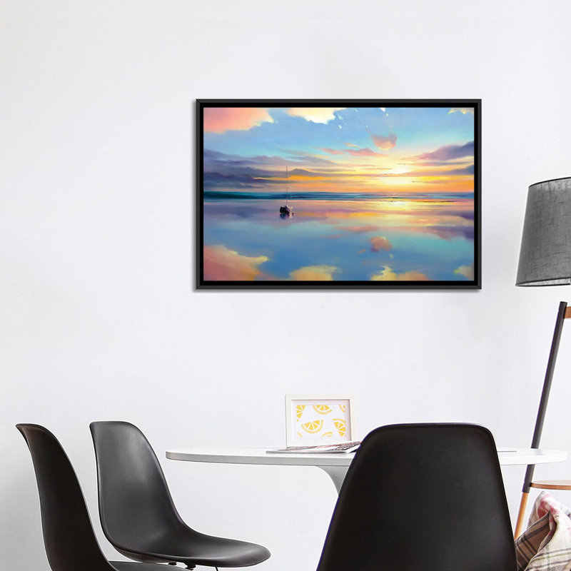 Où le ciel rencontre l'eau, H 26 po x l 40 po x P 1,5 po, Toile avec cadre flottant noir