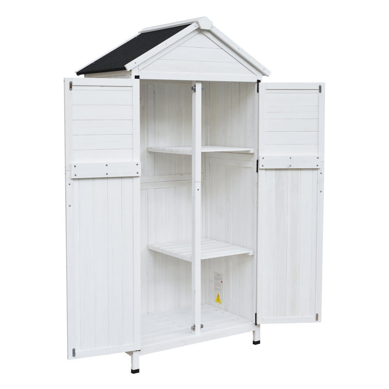 Remise de rangement extérieure en bois de sapin blanc de 67 pouces avec portes doubles Roomfitters, toit imperméable