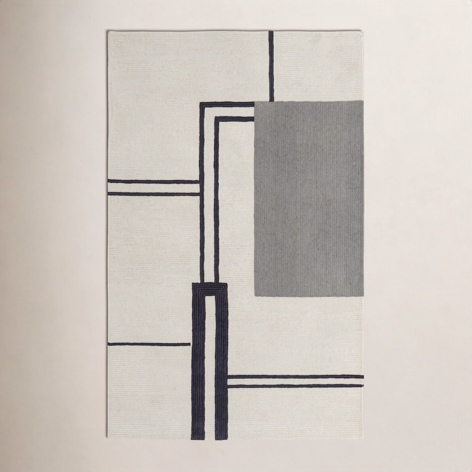 Nobu Ivory Black Hand-Tufted Abstract Rug, Rectangle 10' x 14'