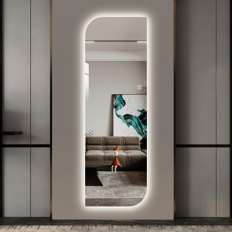 65" X 21" Irregular Shape Led Wall Mirror, 3-Color Dimmable Lighting, 5Mm Copper- Silver Glass, For Entryway And Bedroom Mirror With Shatter-, , Walk-In Closets