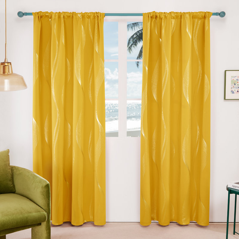 Cirila Back Tab Rod Pocket Silver Wave Curtain Panels, 52" W x 54" L, Yellow