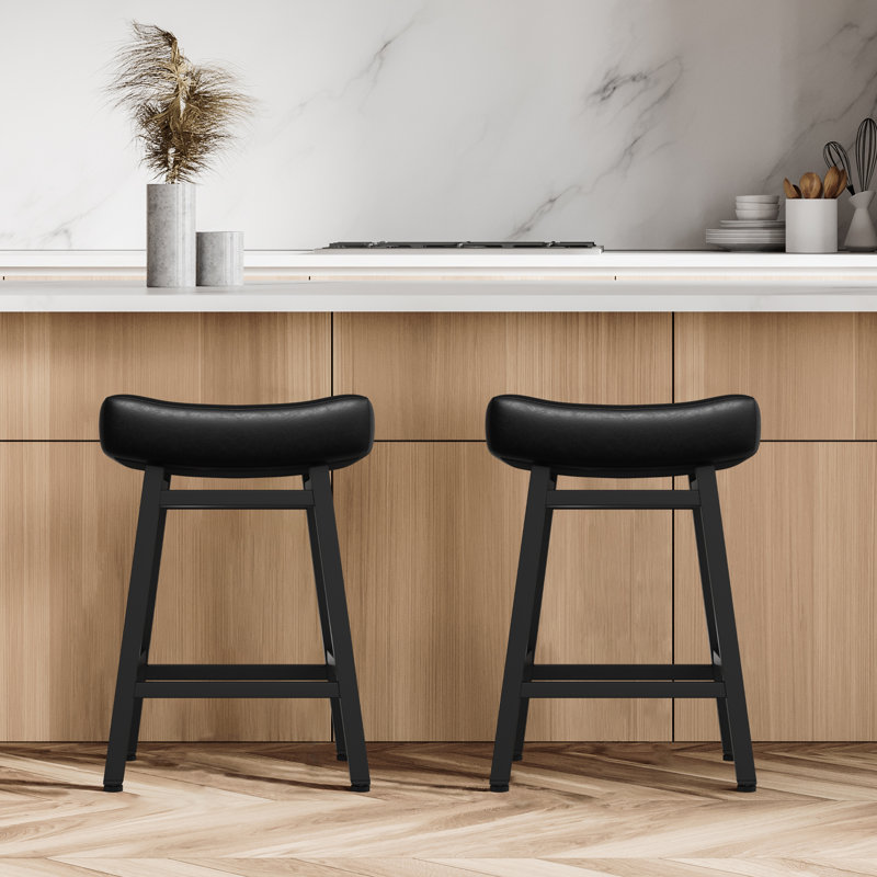 Counter Height Bar Stools Set Of 3 For Kitchen Counter Farmhouse Modern Barstools With Faux Leather Upholstered Backless Seat And Metal Legs 24 Inch Bar Chairs