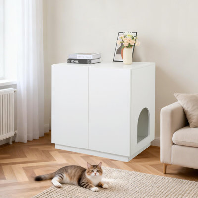 Enceinte de litière, grand meuble de 32 po de hauteur, litière moderne pour chat avec rangement caché, table d'appoint