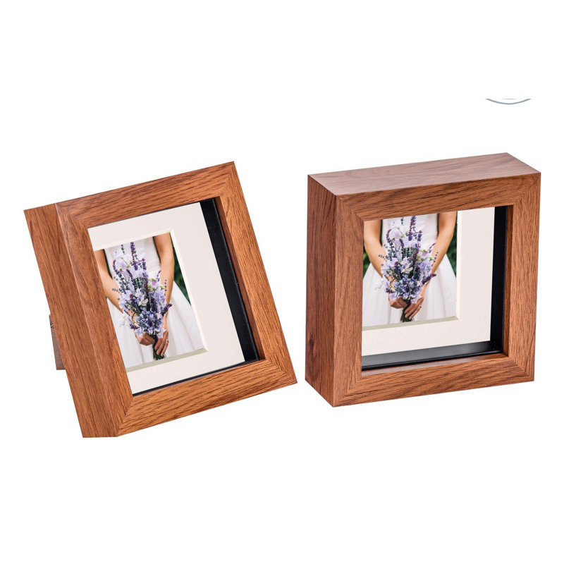 Nicola Spring - 3D Box Photo Frames, 12.5cm H x 12.5cm W x 3.5cm D, Light Wood/Ivory