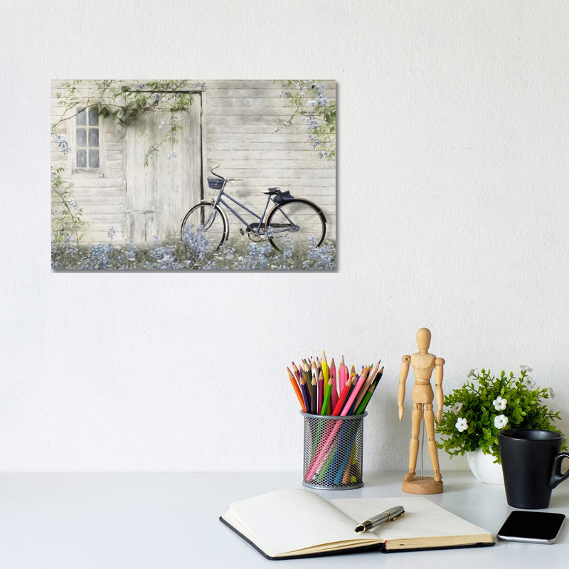Blue Bike at Barn 1 Piece Wrapped Canvas Painting, 20.32 cm H x 30.48 cm W