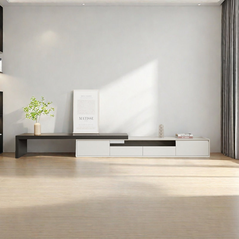 Meuble télé en bois massif Simple Style, 86.61", Noir / blanc
