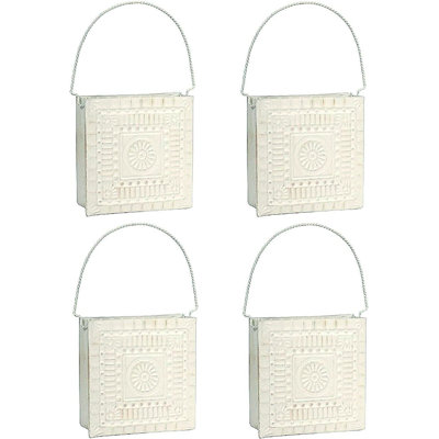 Hosley Small Cream Metal Tote Vase – Set of 4, 4.5" Long Decorative Mini Vases for Dried Floral Arrangements, Coffee Tables, Side Tables & Home Décor Accents