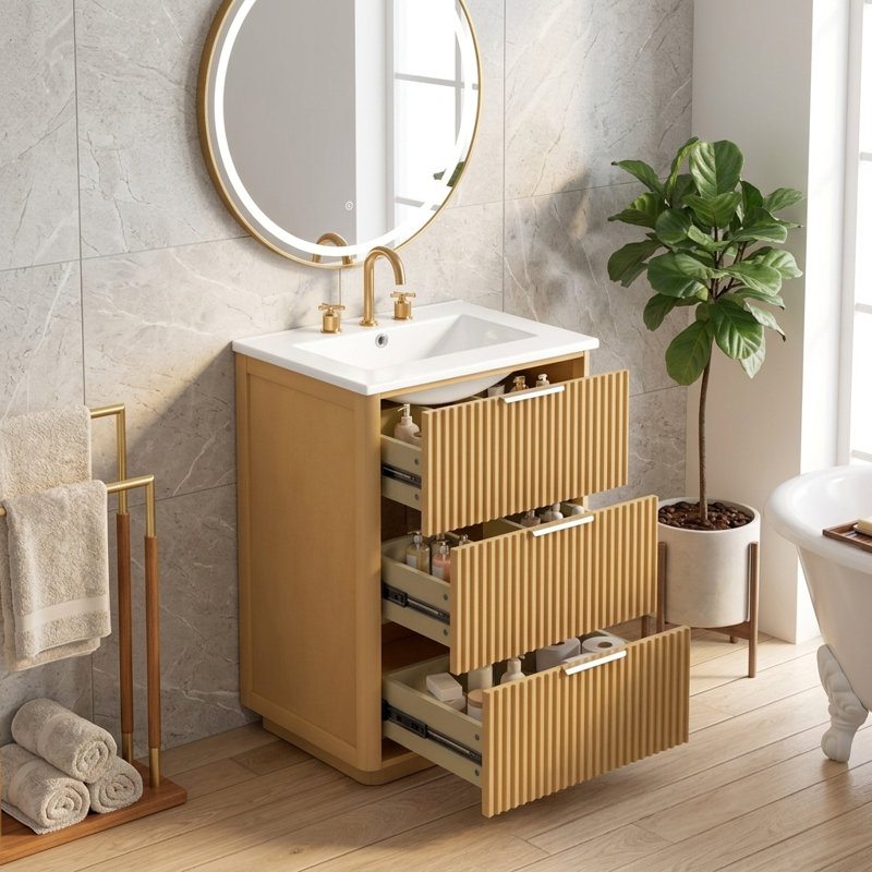 Ensemble de meuble-lavabo simple 24 po avec texture cannelée et lavabo en céramique