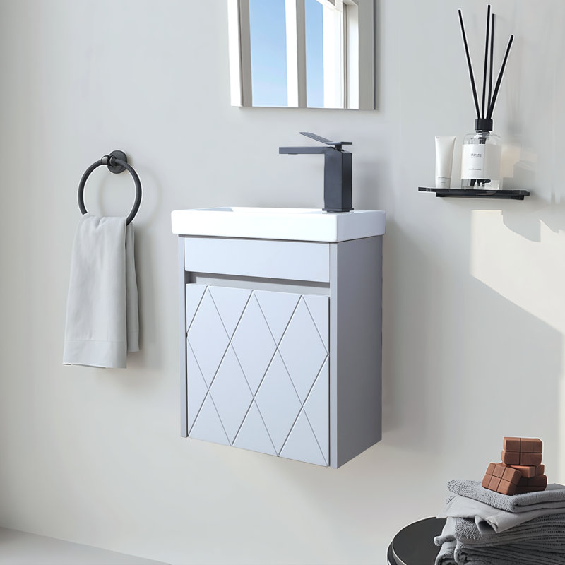 Meuble-lavabo mural gris 16 po avec lavabo en céramique