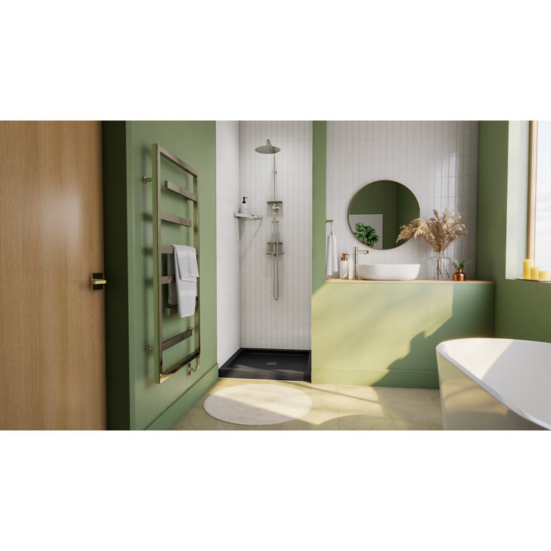 DreamLine SlimLine 36 inch D x 36 inch W x 2 3/4 inch H Single Threshold Black Alcove Shower Base with 2 inch Polished Nickel Center Round Drain