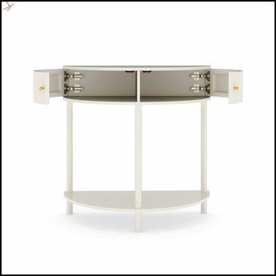 Artisan-Crafted Wave-Pattern Demi-Lune Console Table, Unique Half Moon Design With 2 Storage Drawers And Bottom Shelf For Living Room, Bedroom, Study, Hallway