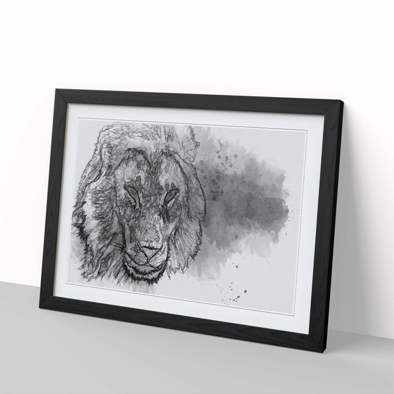 Portrait of a Lion in Abstract - Framed Print, Black, 60cm H x 91cm W x 2cm D