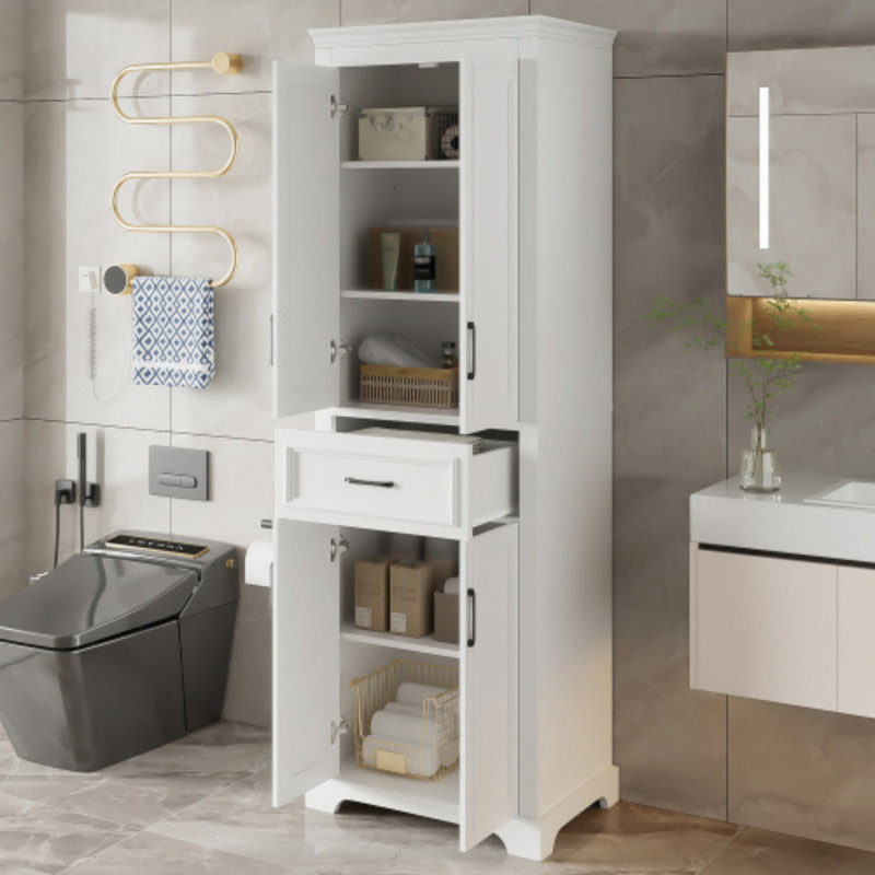 70.8" Freestanding Bathroom Vanity, 4 Doors & 1 Drawer, Adjustable Shelves, Damping Hinge Doors, Modern Elegant Space-Saving Storage
