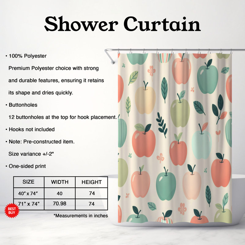 Rideau de douche standard 1 pièce, H 74 po x l 71 po