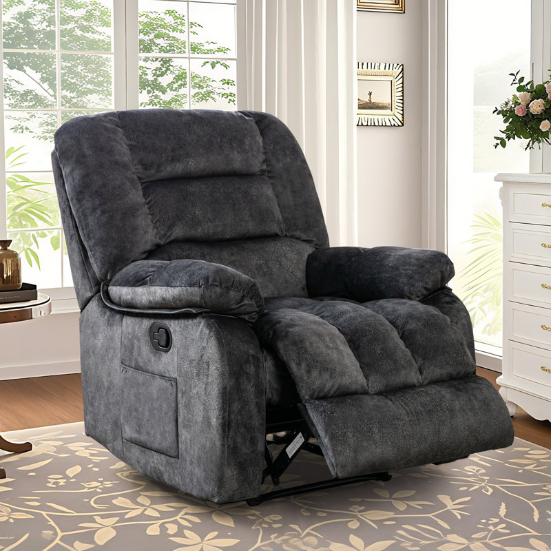 36" Wide Soft Modern Short Plush Manual Massage Heat Recliner with Metal & Plywood Frame, Smoky Gray